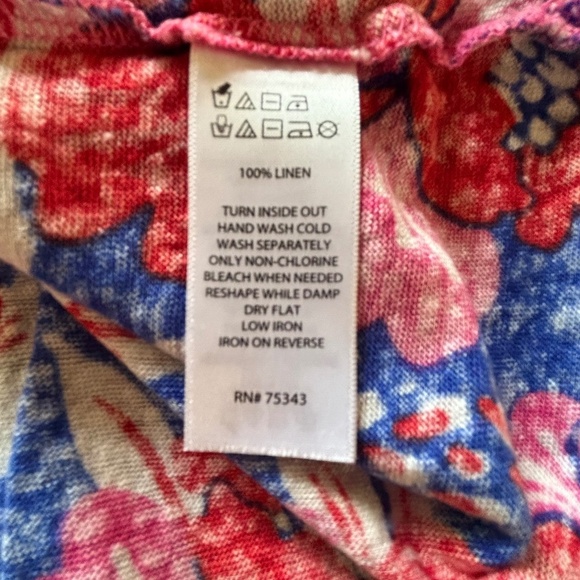 Sigrid Olsen 100% linen floral print rounded hem top size M - Picture 6 of 8